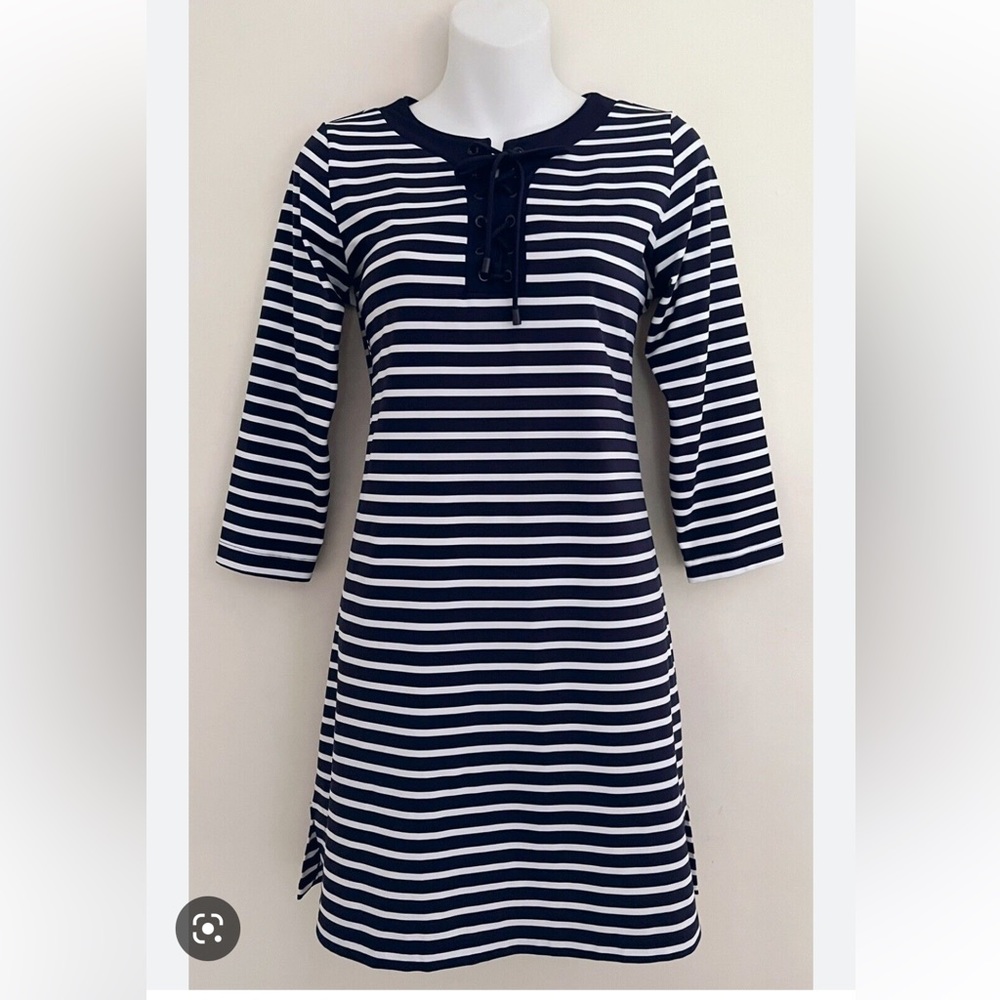 Land’s End navy and white striped dress